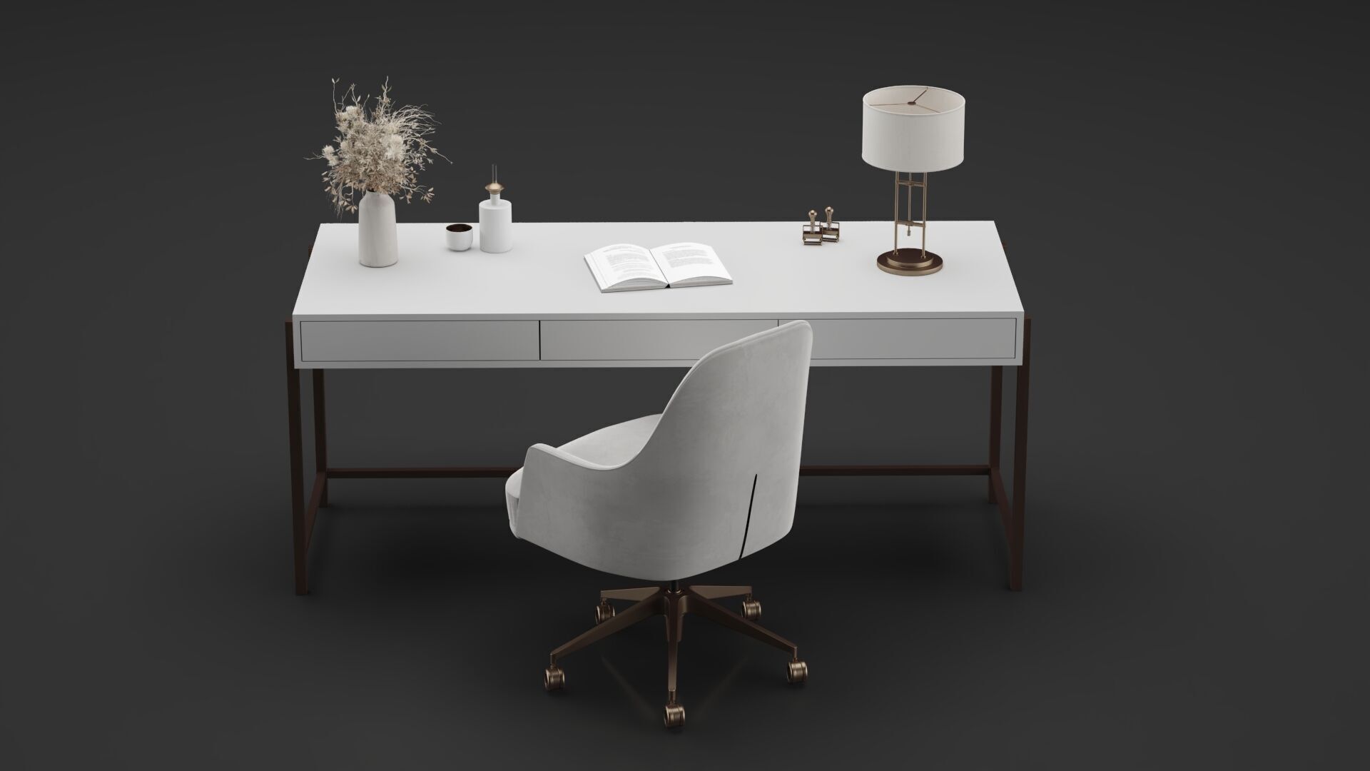 Office Furniture Gold Table 3D model_4
