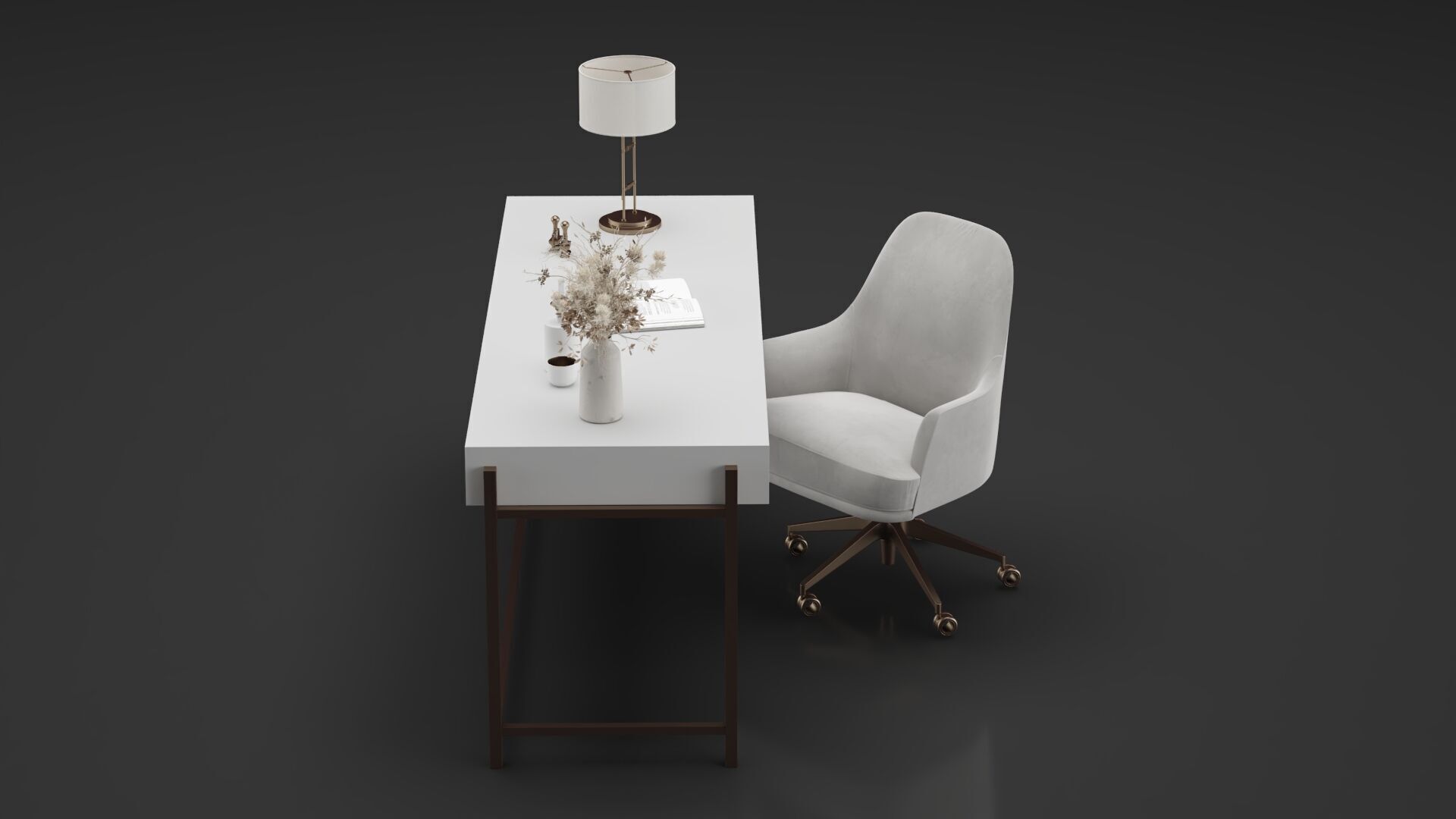 Office Furniture Gold Table 3D model_6