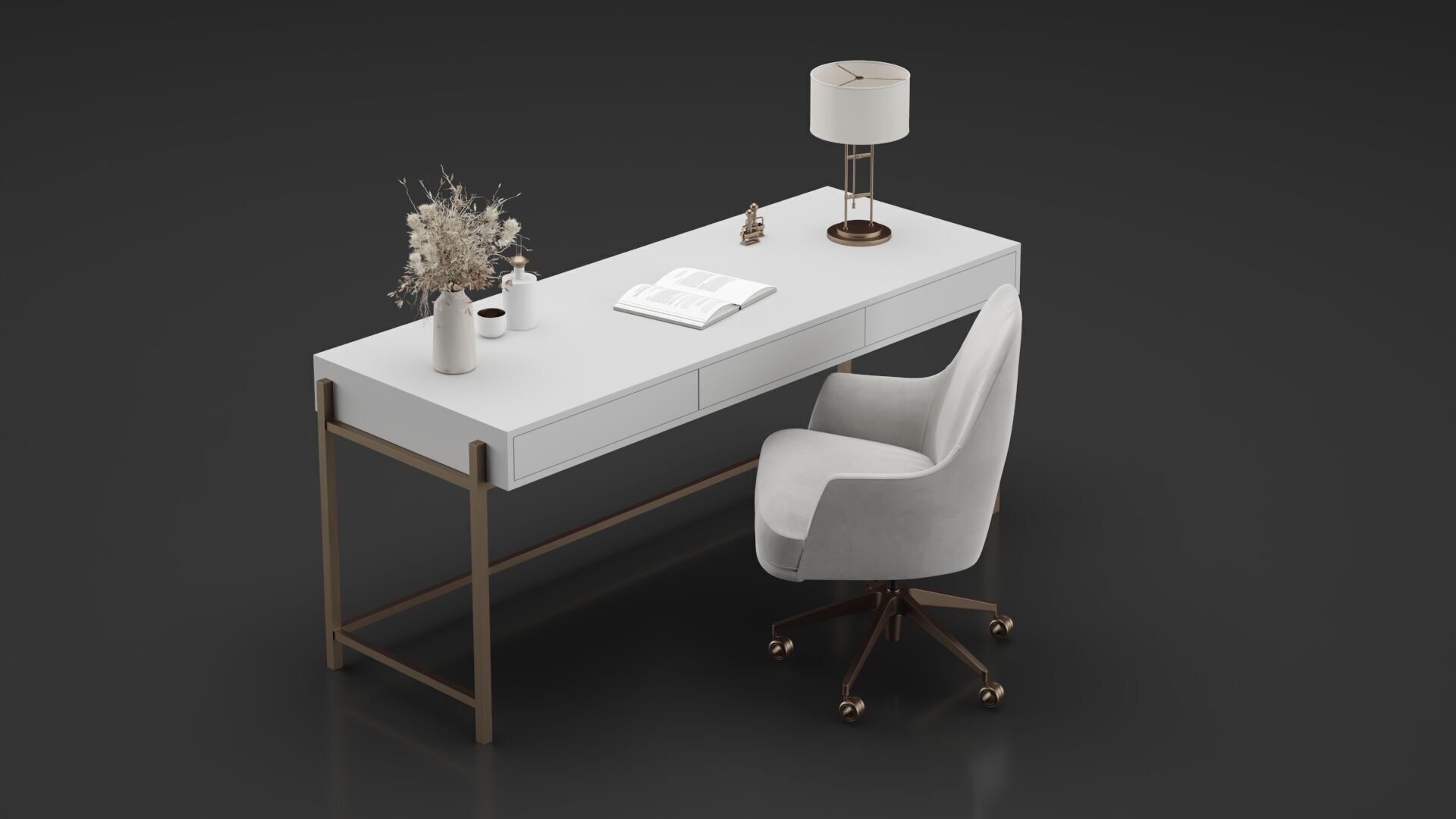 Office Furniture Gold Table 3D model_5