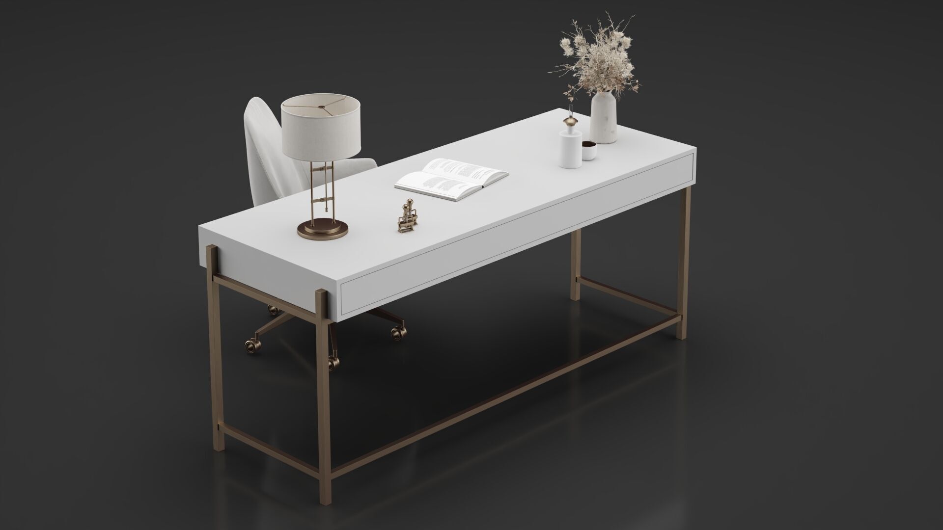 Office Furniture Gold Table 3D model_1