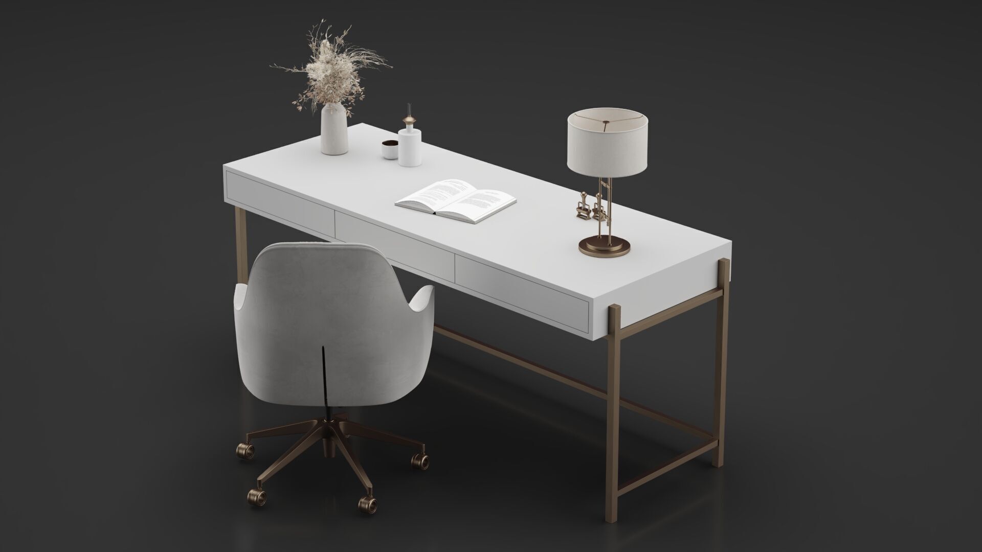 Office Furniture Gold Table 3D model_3