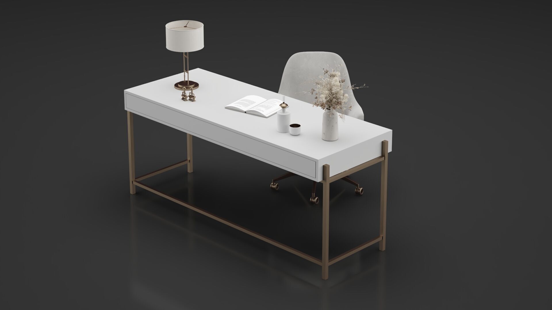 Office Furniture Gold Table 3D model_7