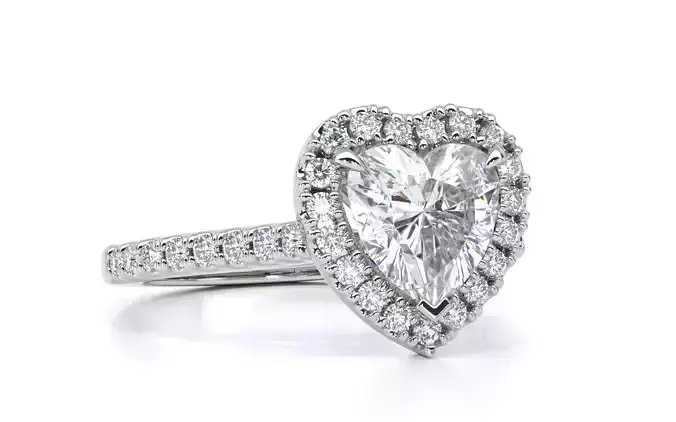 Heart Cut Diamond Halo U Prong Pave Diamond Engagement Ring