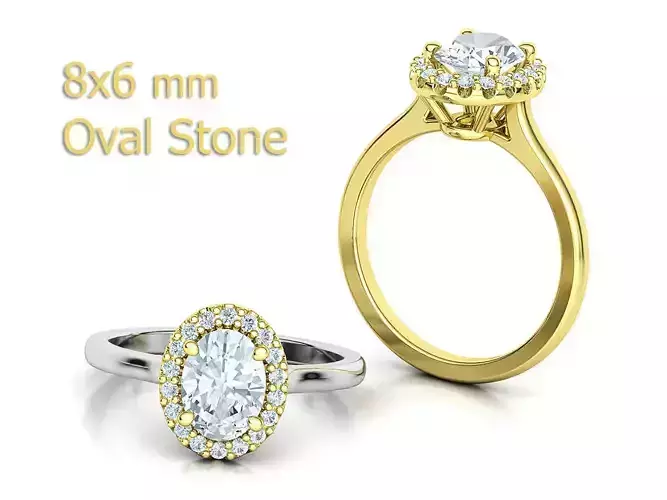 Oval Halo Engagement Ring 8x6 Oval Gem 1ct Stone 3dmodel 3D print model