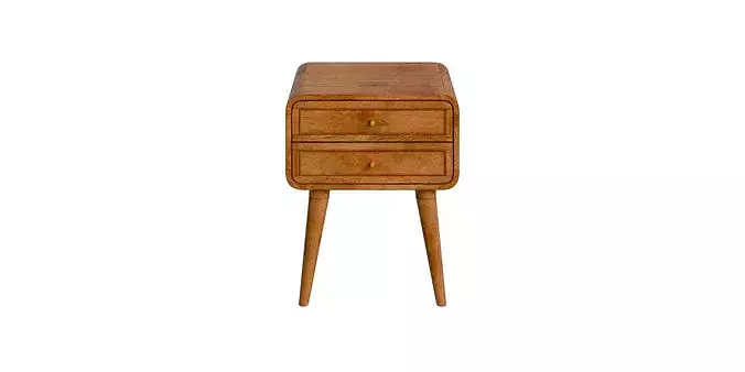 Mango Wood Bedside With 2 Drawers Low-poly 3D model 2