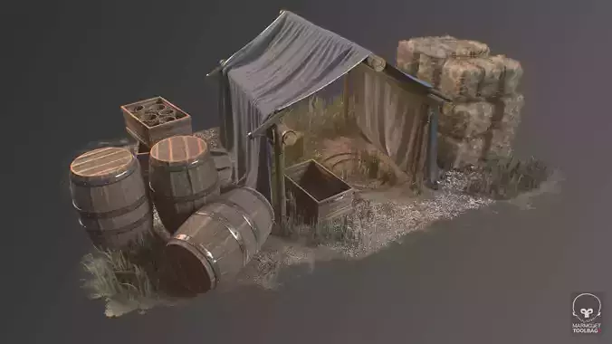 Medieval Tent and Environmental Props Low-poly 3D model