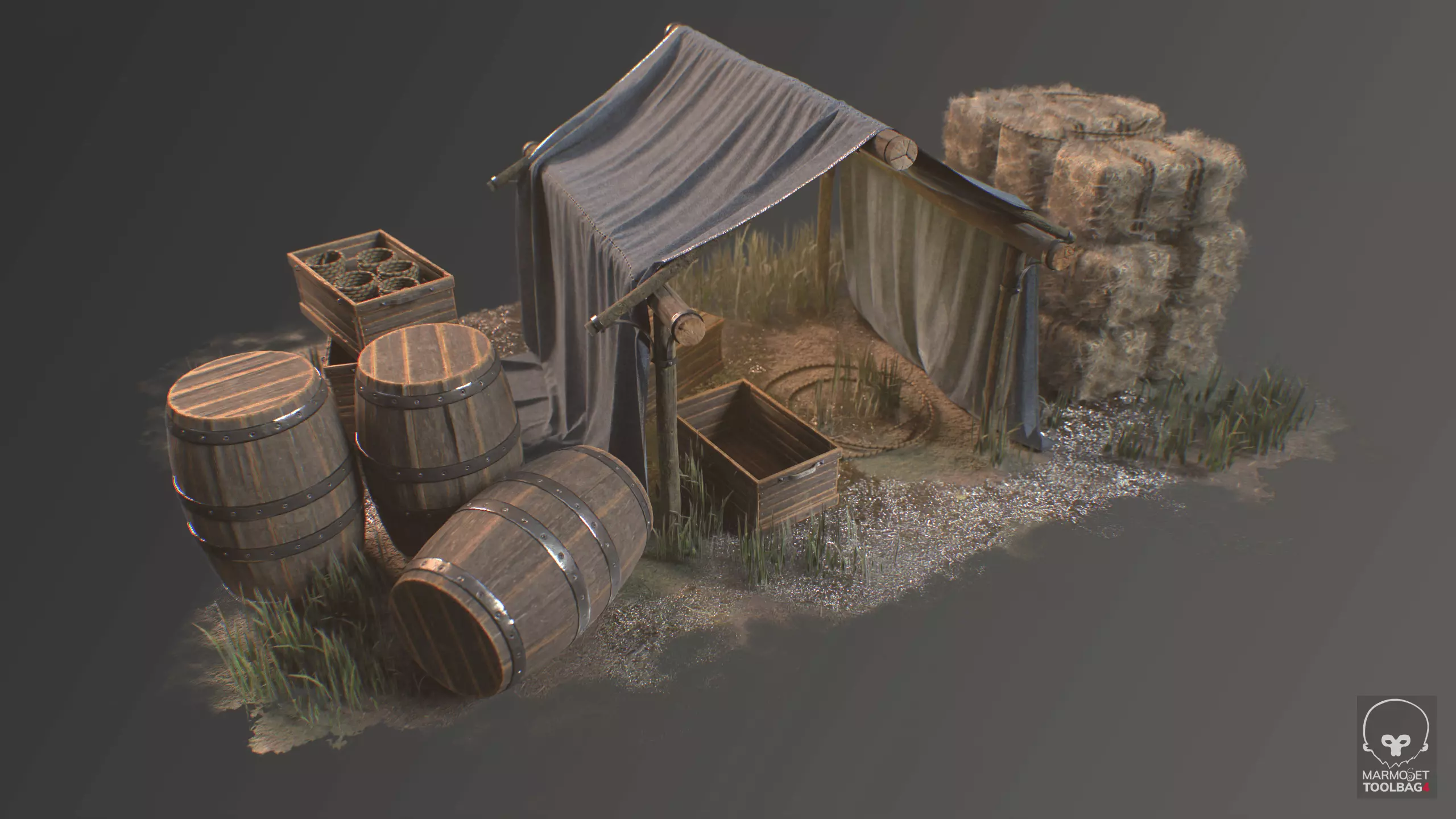 Medieval Tent and Environmental Props Low-poly 3D model