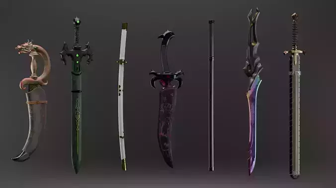 The seven Sins Weapons Pack 3D Model Collection