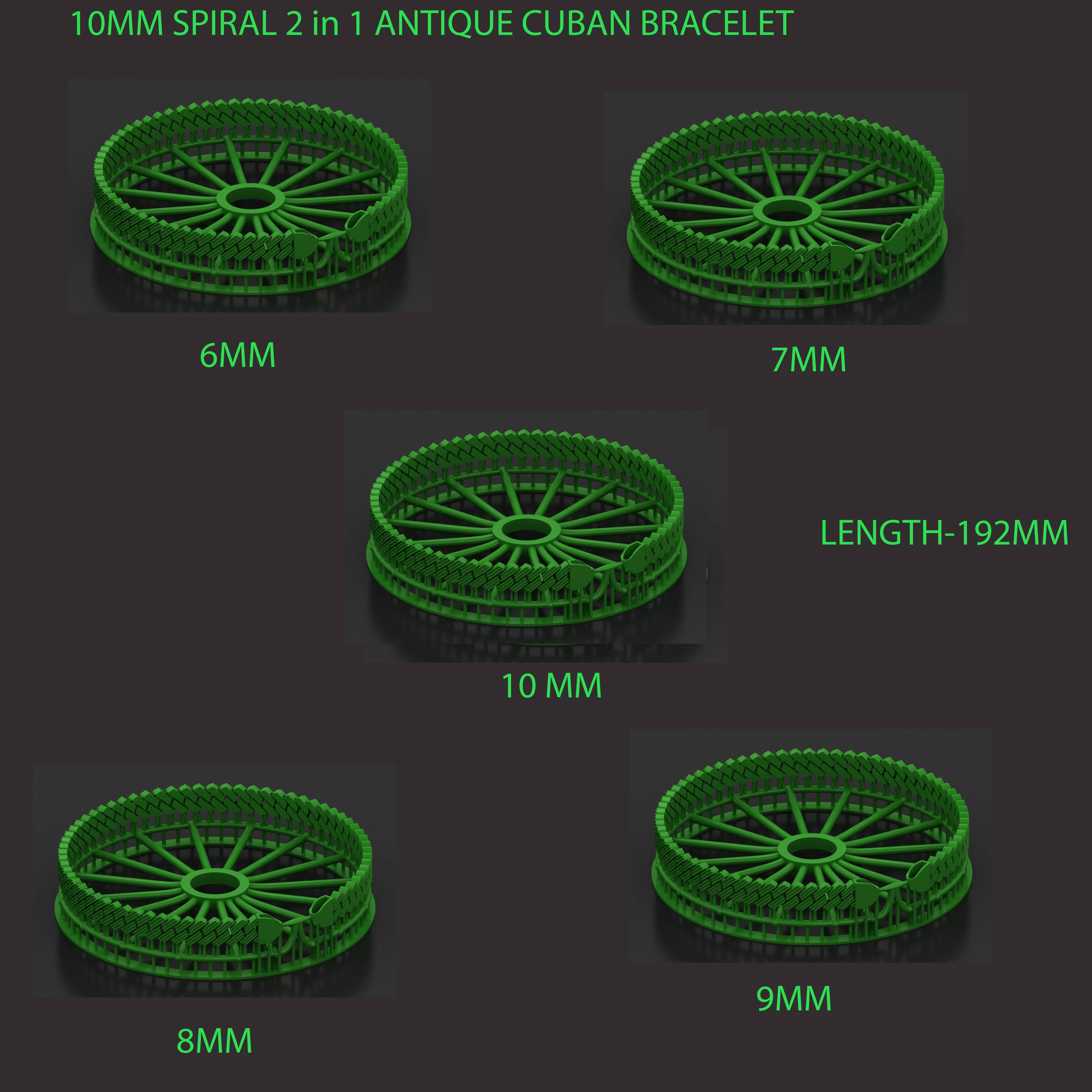 5 SIZE SPIRAL 2 in 1 ANTIQUE CUBAN CHAIN OR BRACELET 3D Model Collection_0