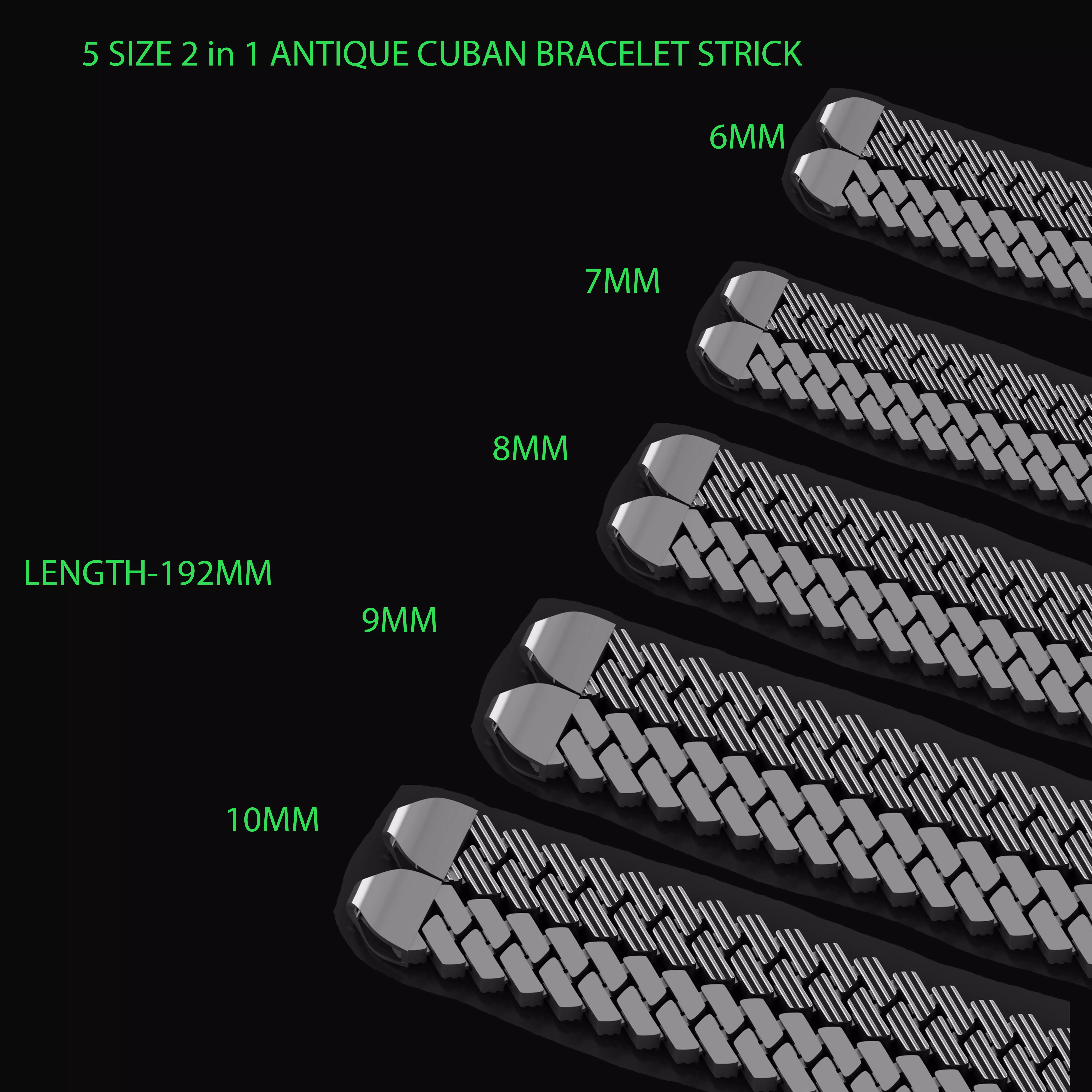5 Size Strick type 2 in 1 ANTIQUE CUBAN CHAIN OR BRACELET 3D Model Collection_0