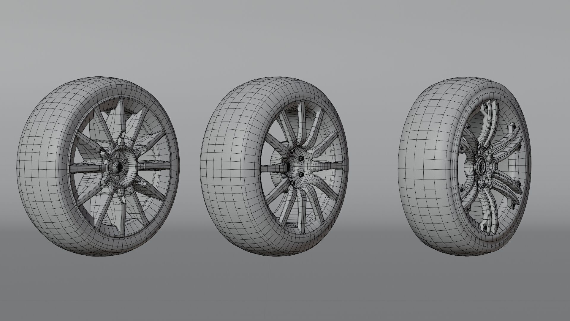 Car wheel set Low-poly 3D model_4