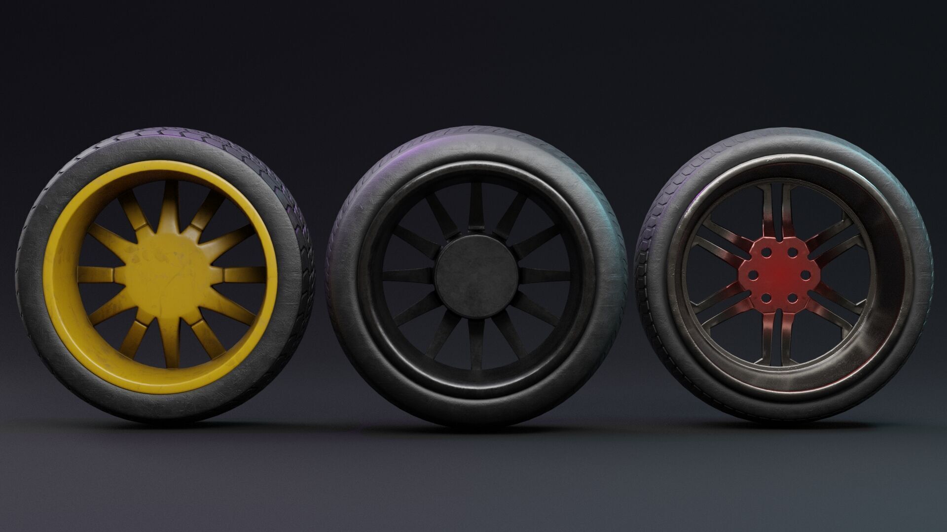 Car wheel set Low-poly 3D model_2
