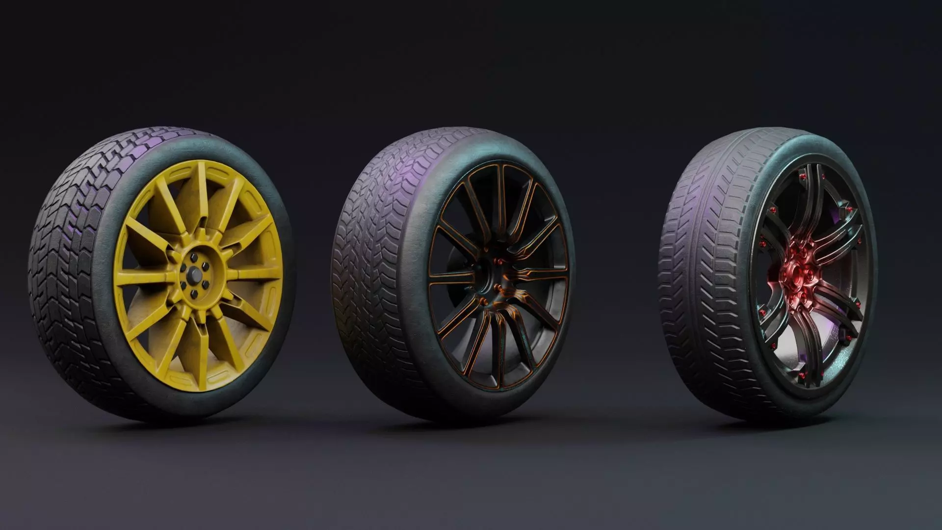 Car wheel set Low-poly 3D model_0