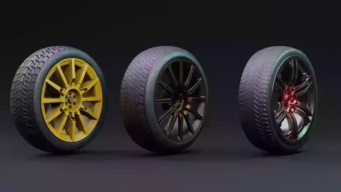 Car wheel set Low-poly 3D model