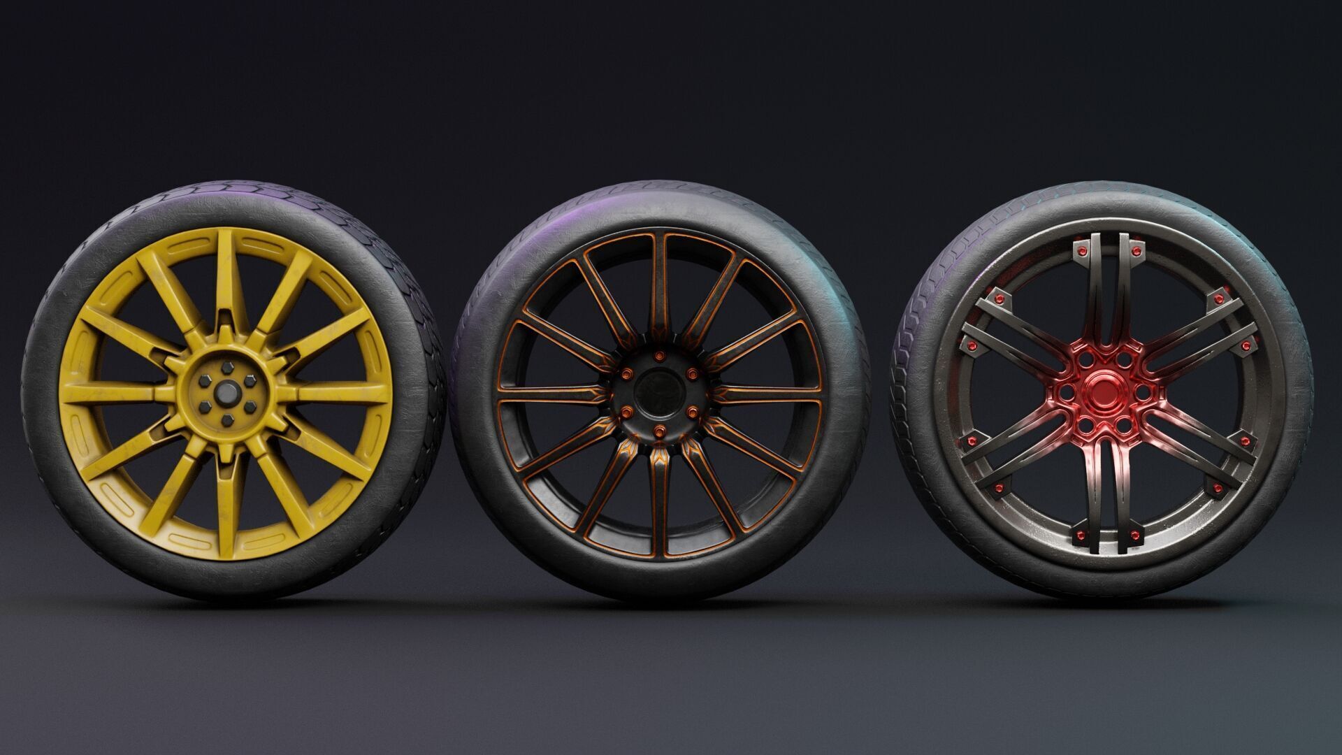 Car wheel set Low-poly 3D model_1