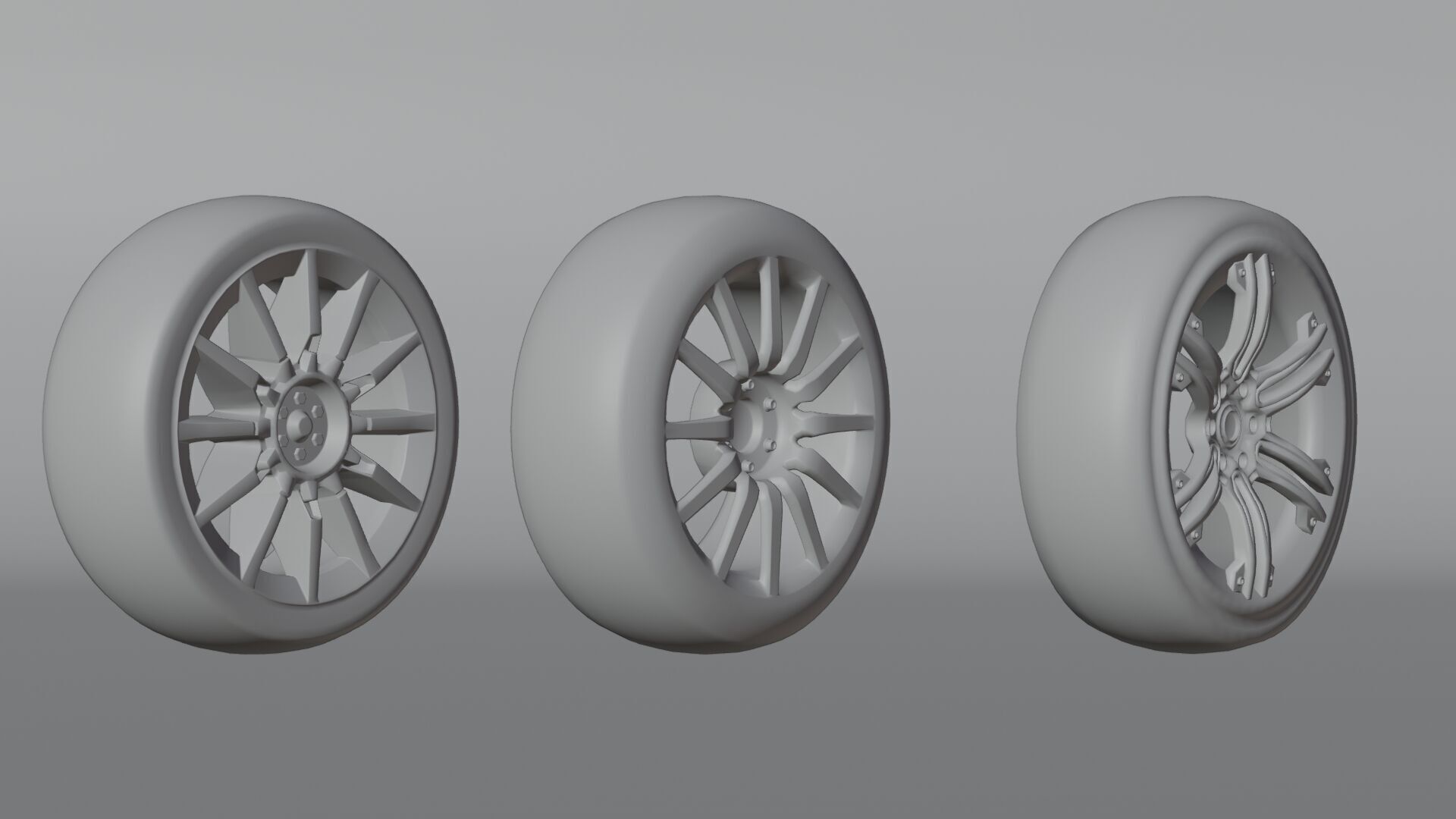 Car wheel set Low-poly 3D model_3