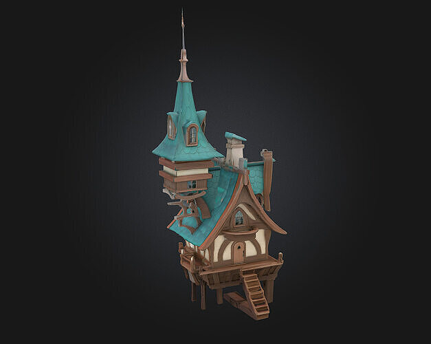 Whimsical Spire House 3D model 2