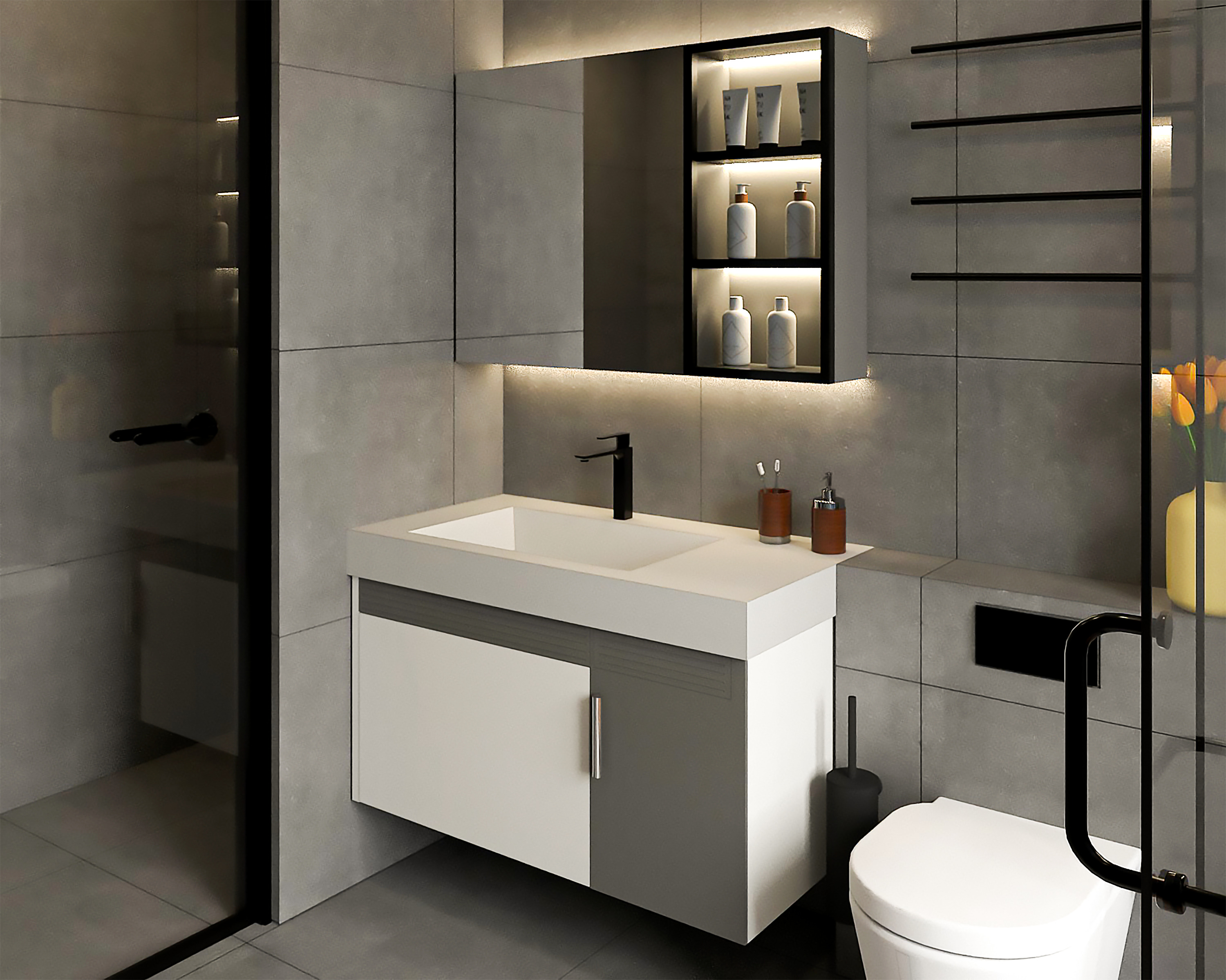Modern Bathroom Interior Game-Ready Low-Poly Low-poly 3D model_7
