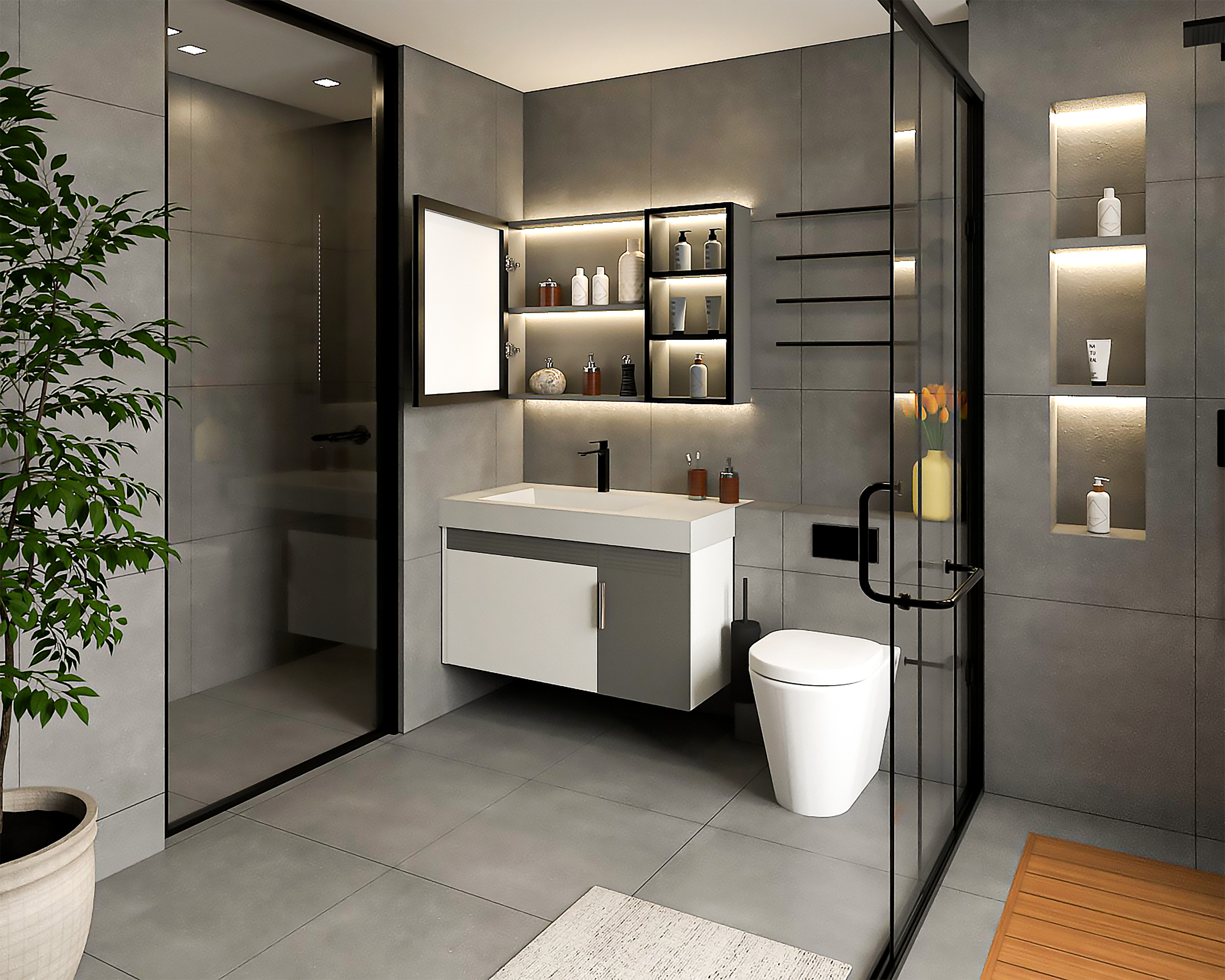 Modern Bathroom Interior Game-Ready Low-Poly Low-poly 3D model_1