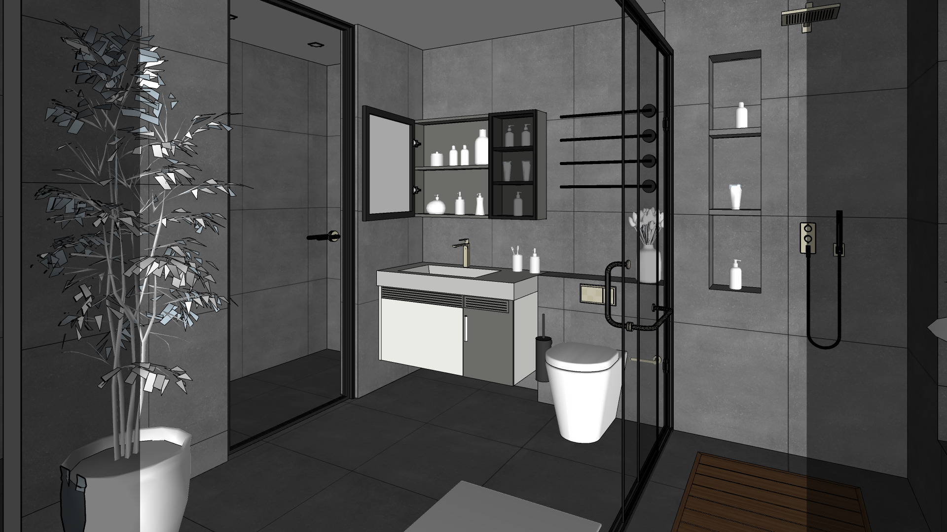 Modern Bathroom Interior Game-Ready Low-Poly Low-poly 3D model_9