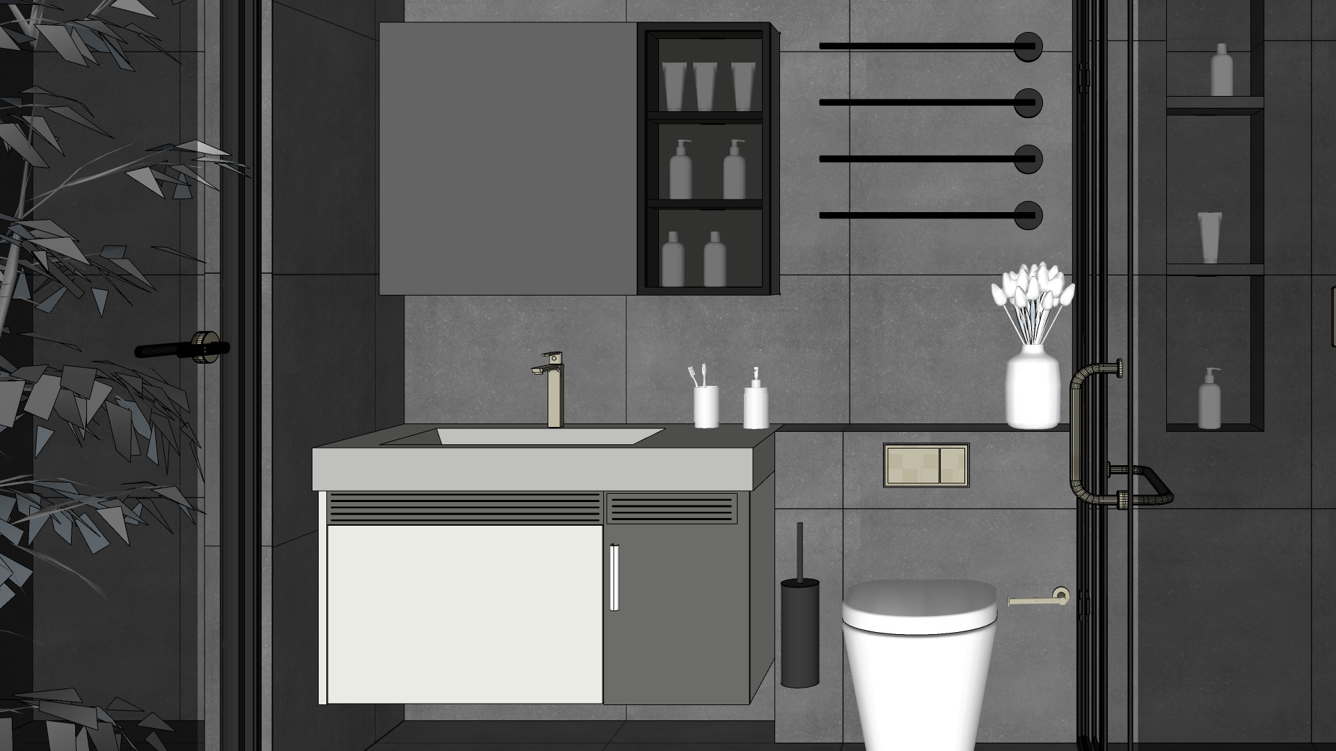 Modern Bathroom Interior Game-Ready Low-Poly Low-poly 3D model_14