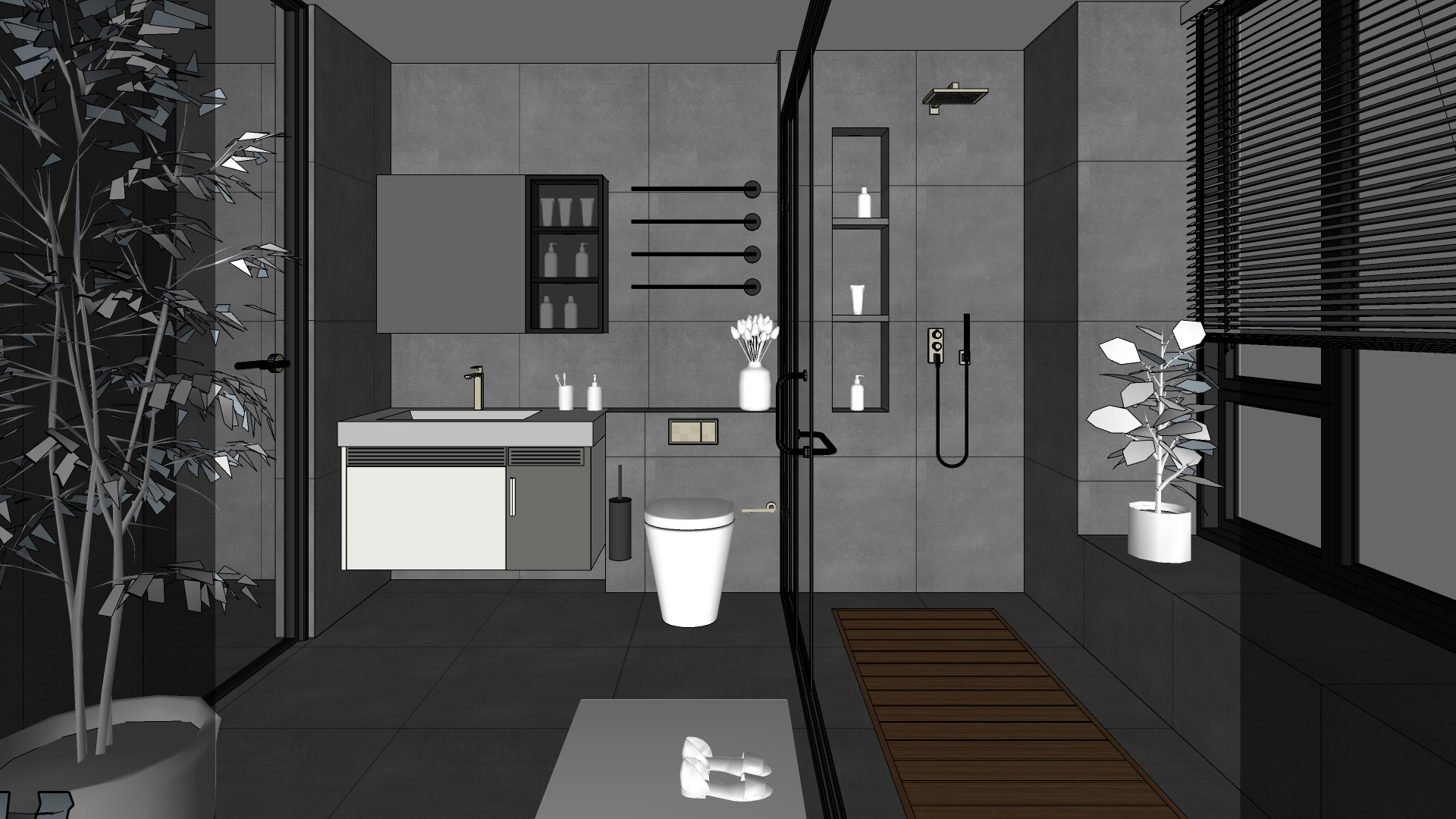 Modern Bathroom Interior Game-Ready Low-Poly Low-poly 3D model_8