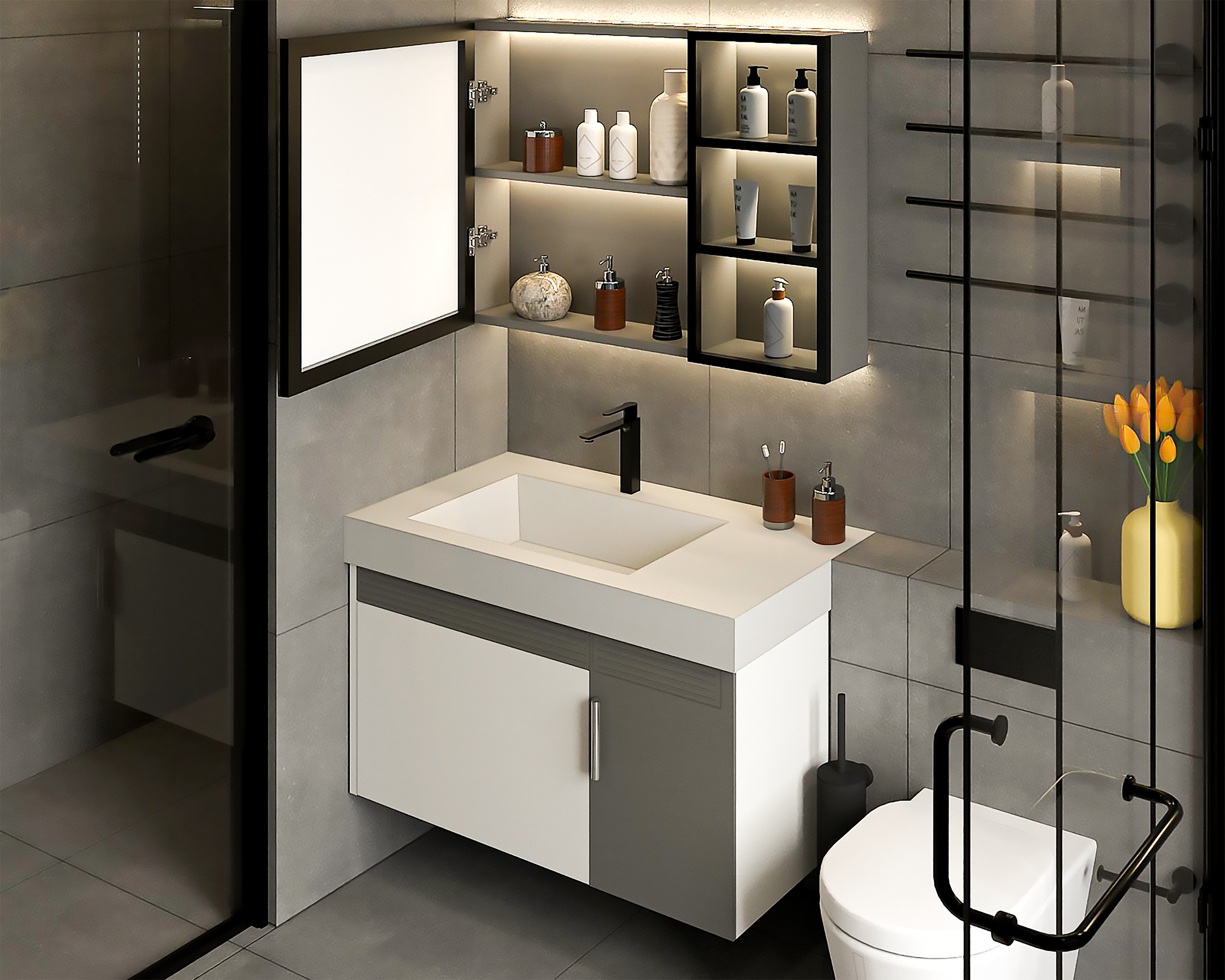 Modern Bathroom Interior Game-Ready Low-Poly Low-poly 3D model_5