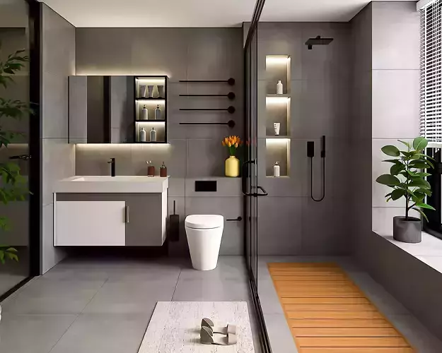 Modern Bathroom Interior Game-Ready Low-Poly Low-poly 3D model