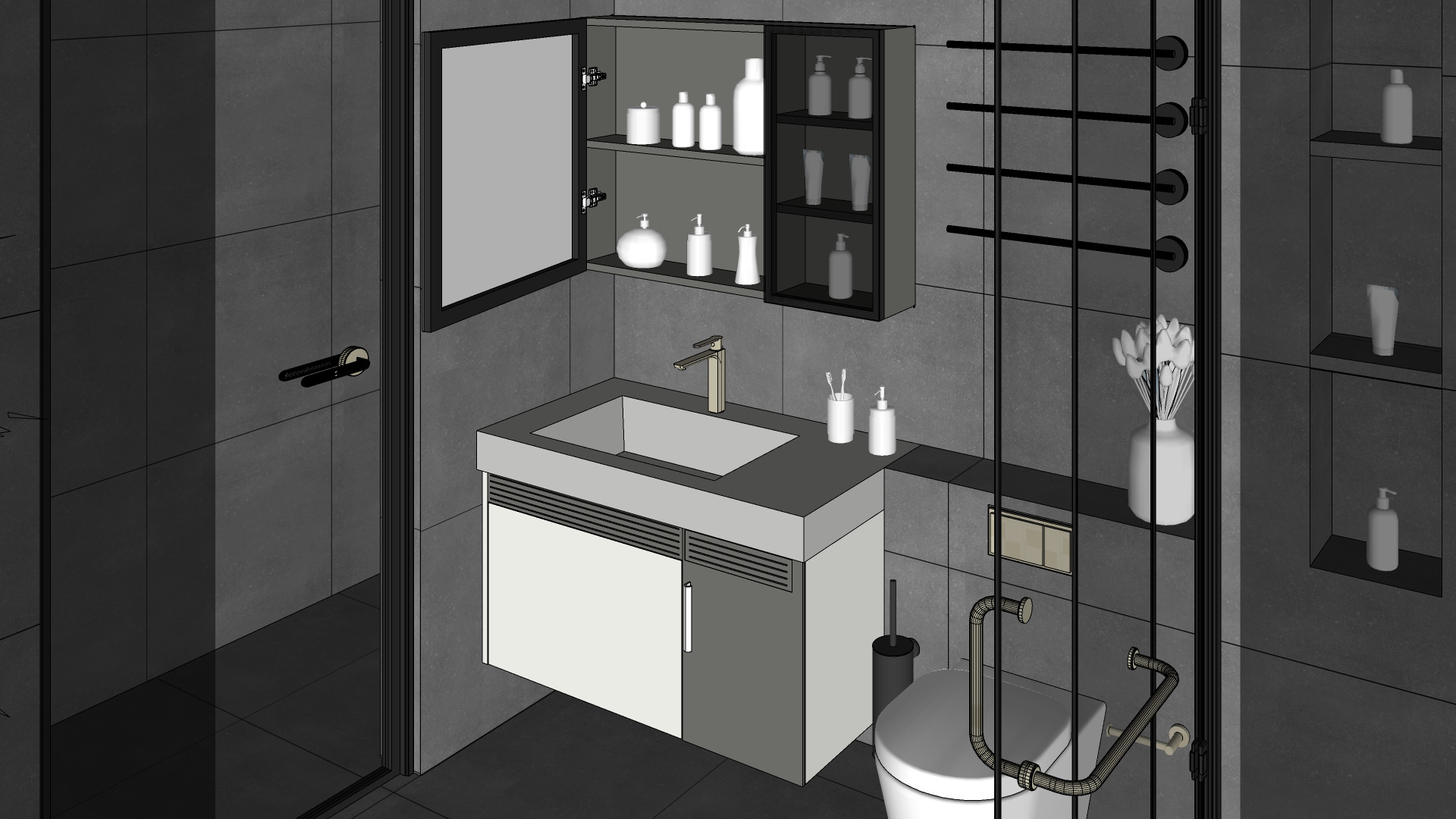 Modern Bathroom Interior Game-Ready Low-Poly Low-poly 3D model_13