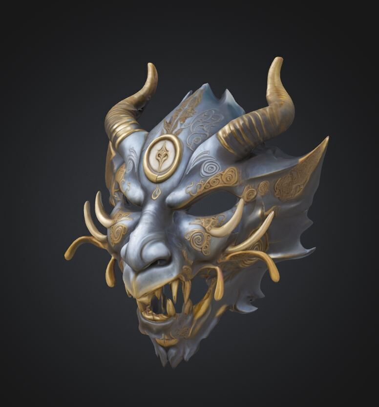 Dragon Pattern Face Mask - Mitoloji Dragon Embroidered Mask 3D print model_14