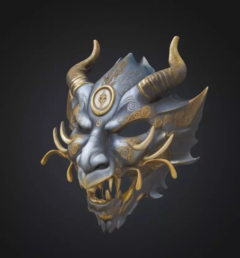 Dragon Pattern Face Mask - Mitoloji Dragon Embroidered Mask 3D print model_0