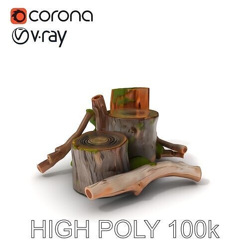Woodland Stumps and Logs Model Pack with Moss and Flowers Low-poly 3D model