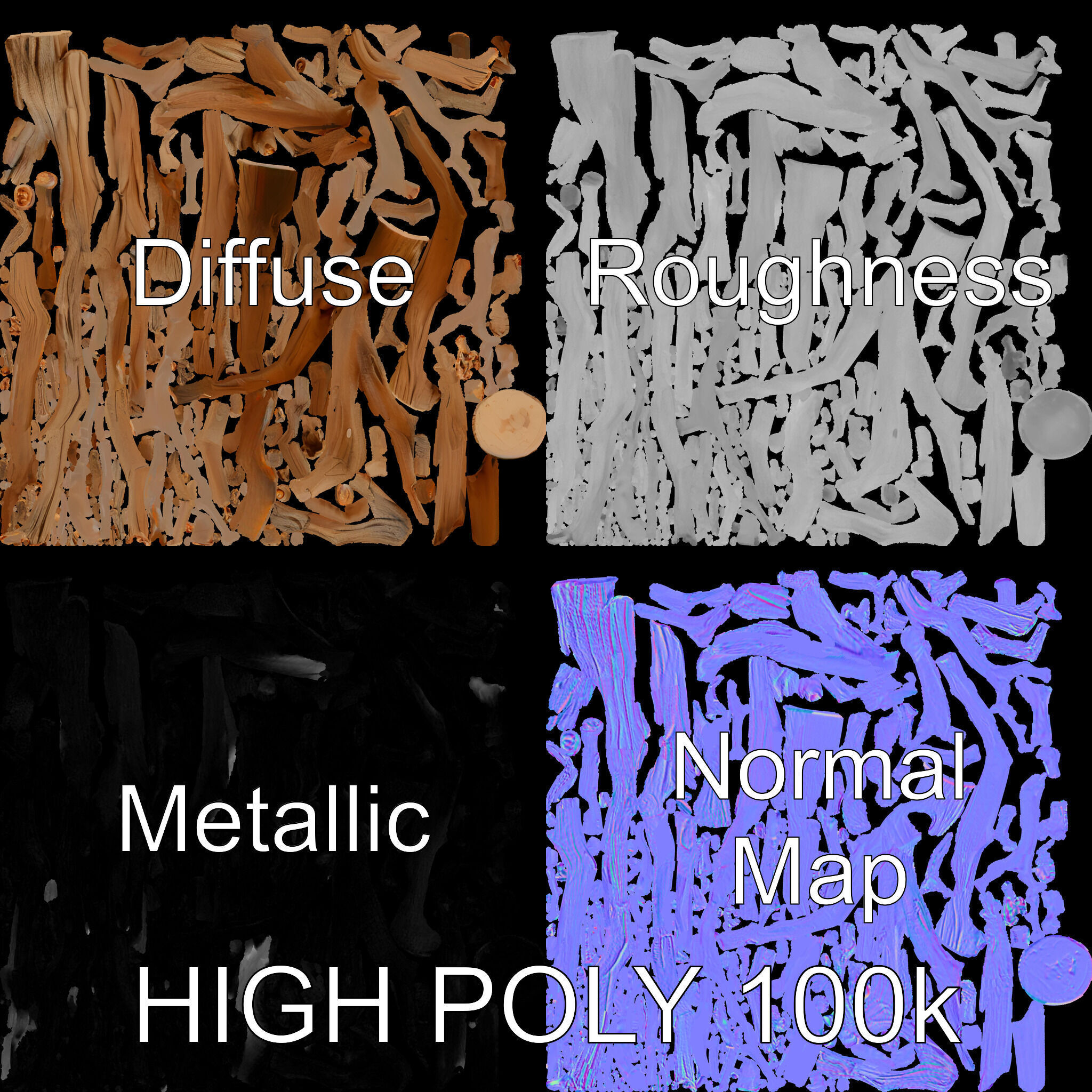 Realistic Tree Branch D Model Pack Low-poly 3D model_2