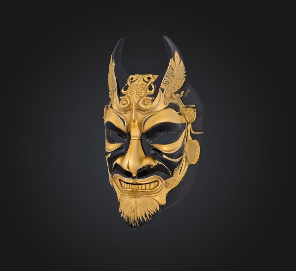 Japan Smurai Face Mask - Devil Samurai Embroidered Mask 3D print model_6
