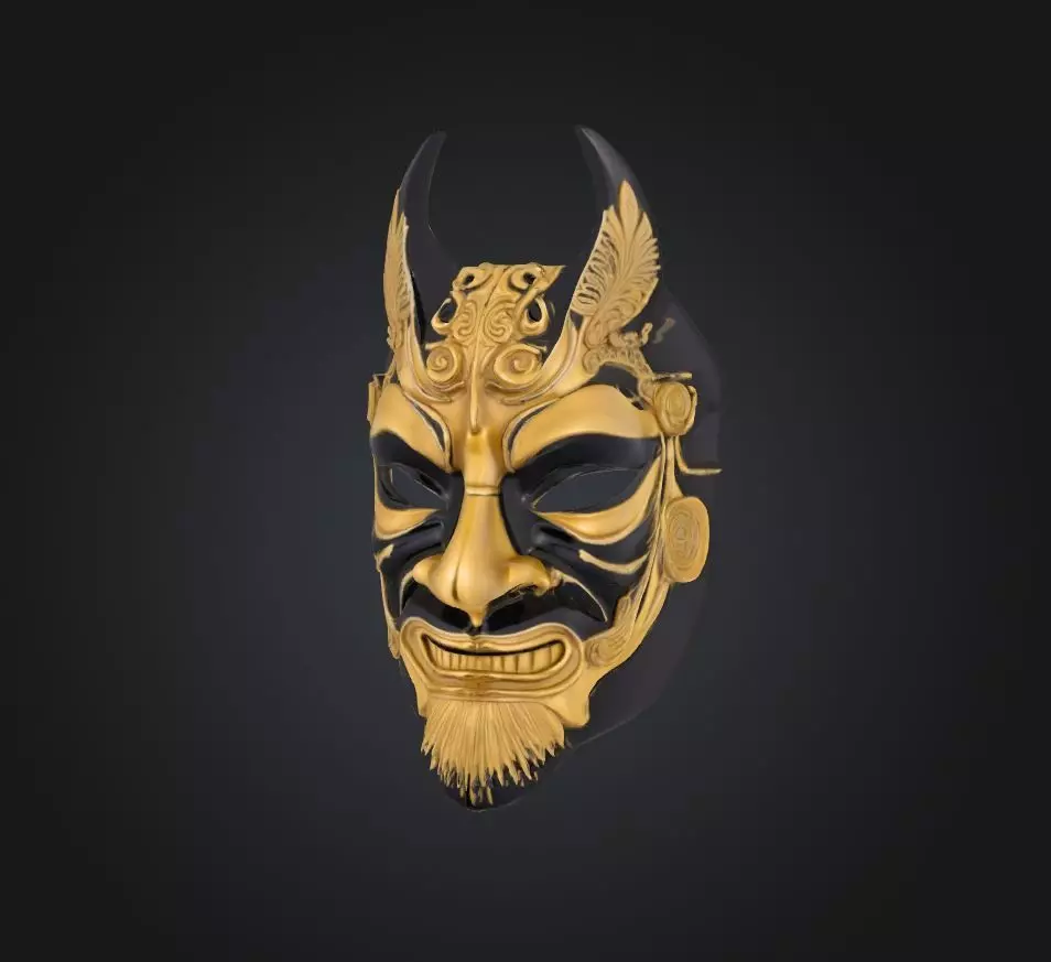 Japan Smurai Face Mask - Devil Samurai Embroidered Mask 3D print model_0