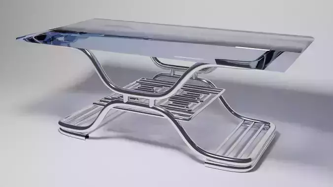 Futuristic Curved Chrome Table with Glass Top  3D Model