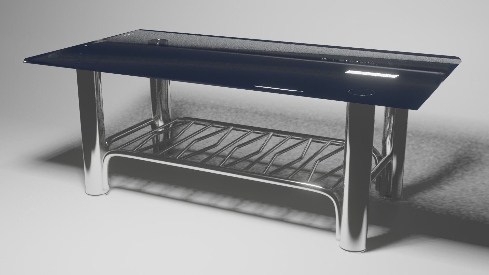 Modern Chrome Table with Wavy Shelf and Blue Glass Top  3D Model 3D model_3