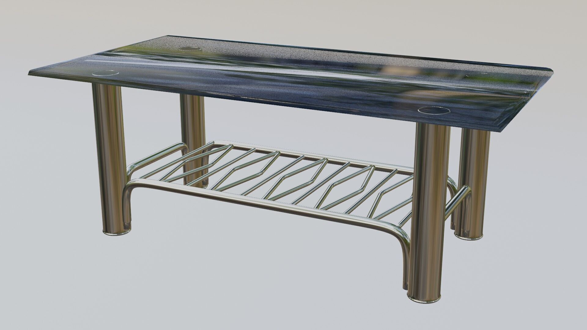 Modern Chrome Table with Wavy Shelf and Blue Glass Top  3D Model 3D model_6