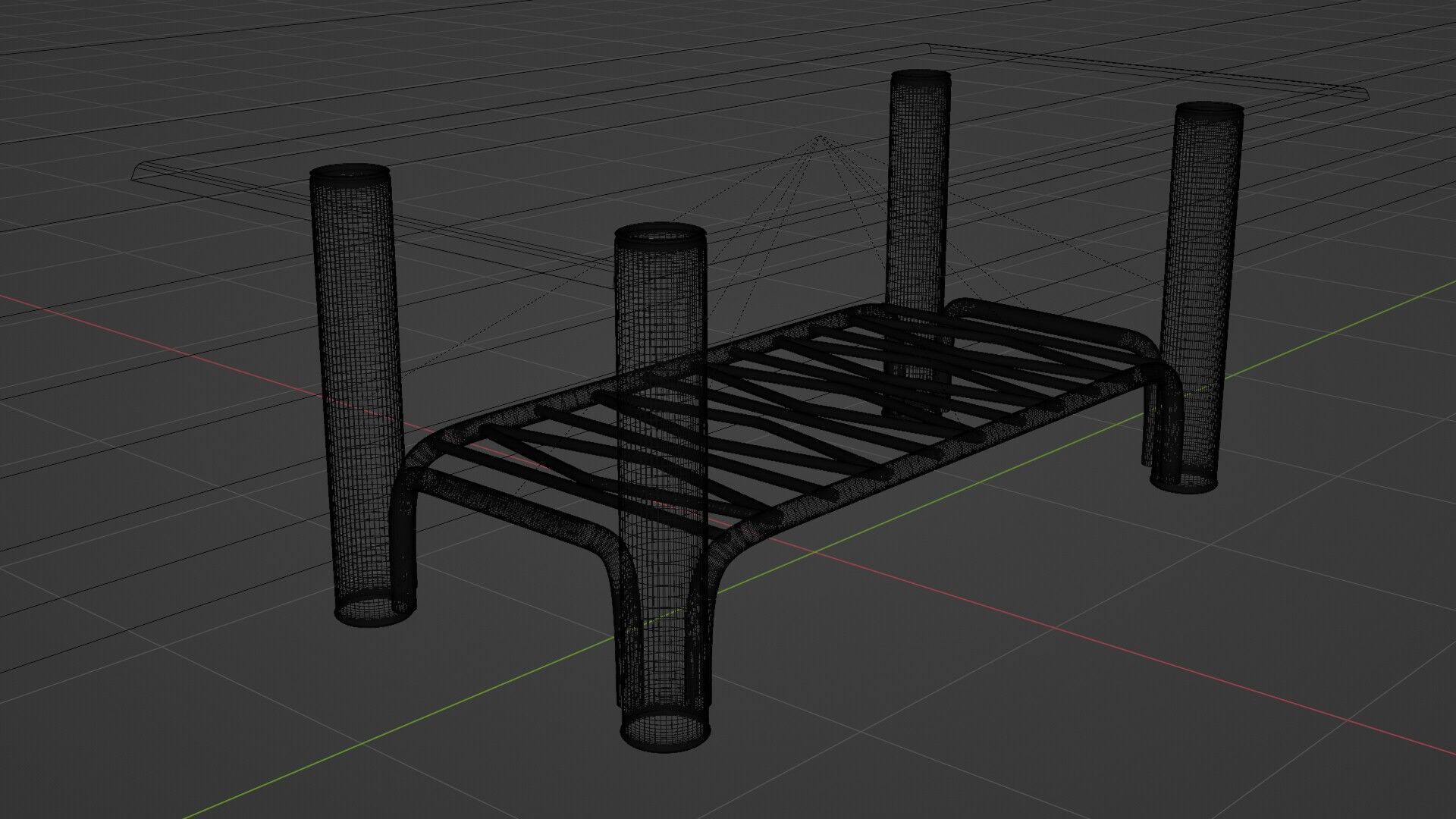 Modern Chrome Table with Wavy Shelf and Blue Glass Top  3D Model 3D model_16