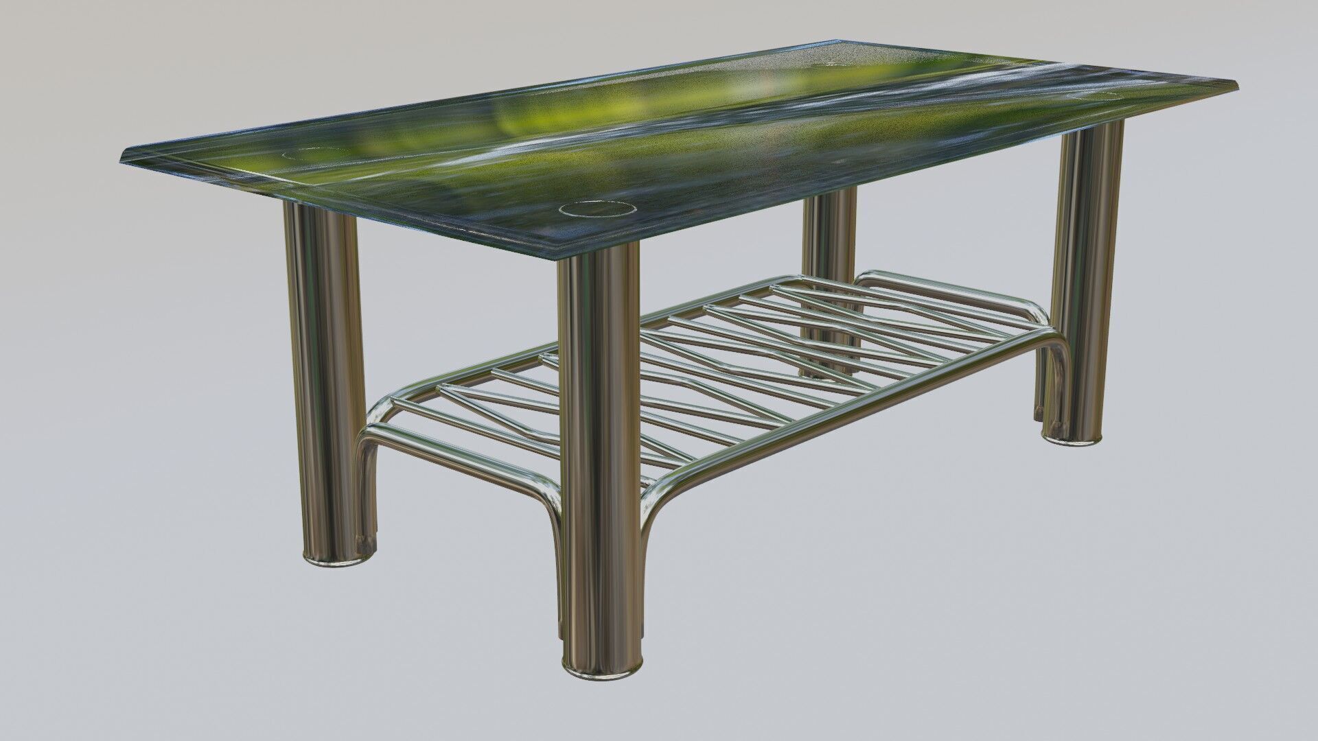 Modern Chrome Table with Wavy Shelf and Blue Glass Top  3D Model 3D model_7
