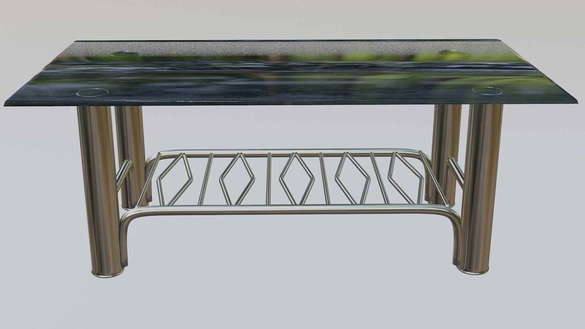 Modern Chrome Table with Wavy Shelf and Blue Glass Top  3D Model 3D model_8