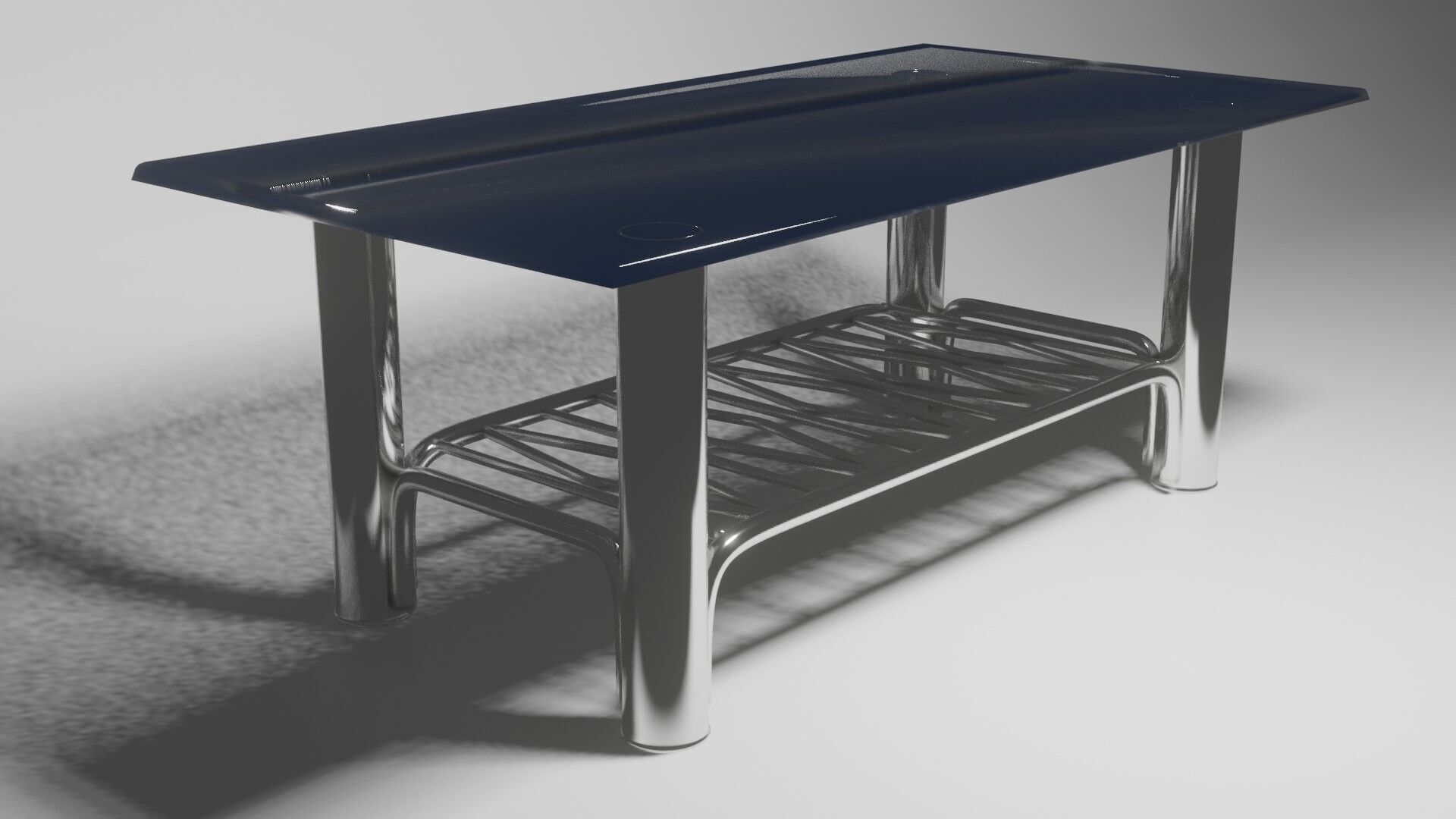 Modern Chrome Table with Wavy Shelf and Blue Glass Top  3D Model 3D model_4