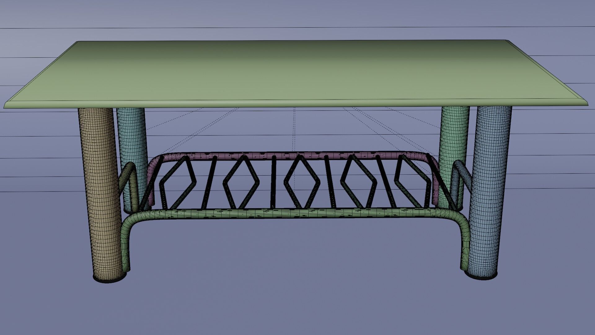 Modern Chrome Table with Wavy Shelf and Blue Glass Top  3D Model 3D model_14