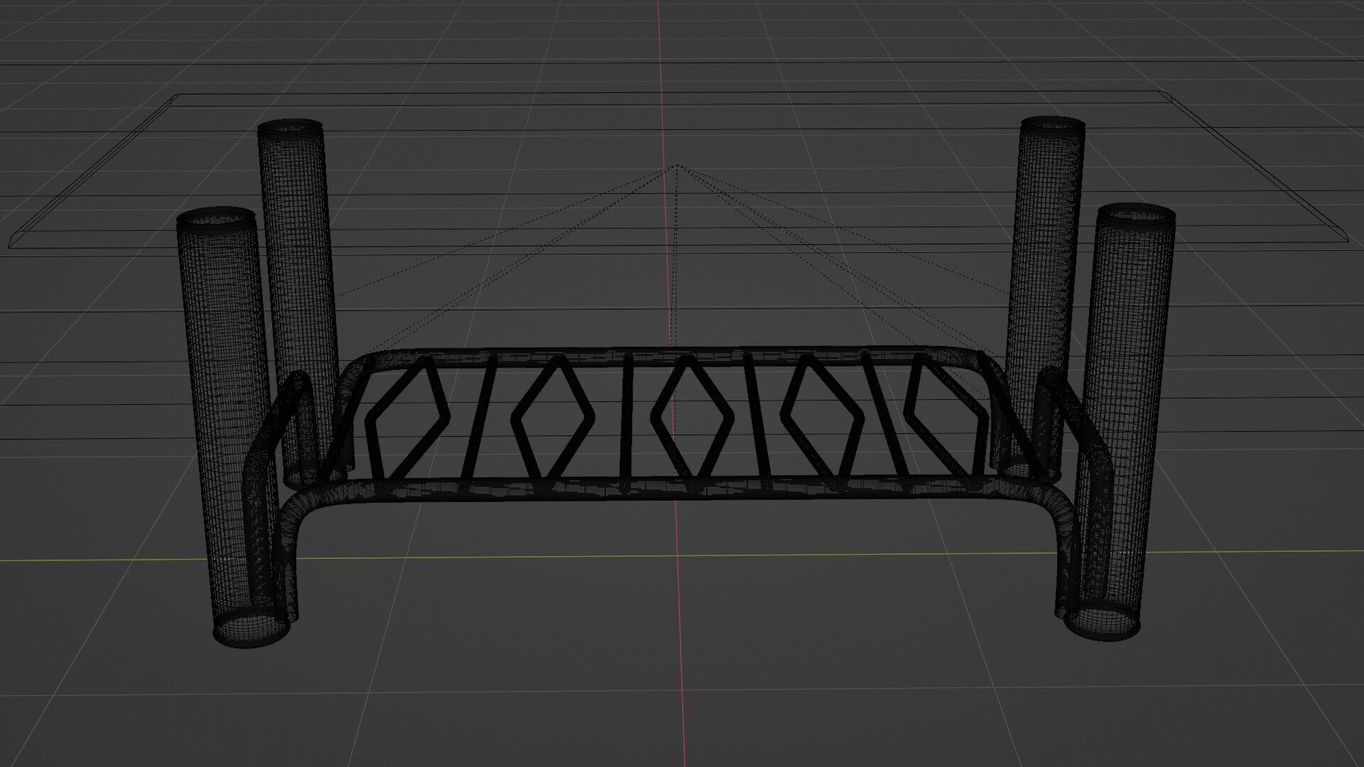 Modern Chrome Table with Wavy Shelf and Blue Glass Top  3D Model 3D model_17