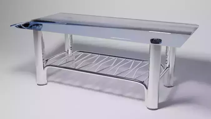 Modern Chrome Table with Wavy Shelf and Blue Glass Top  3D Model