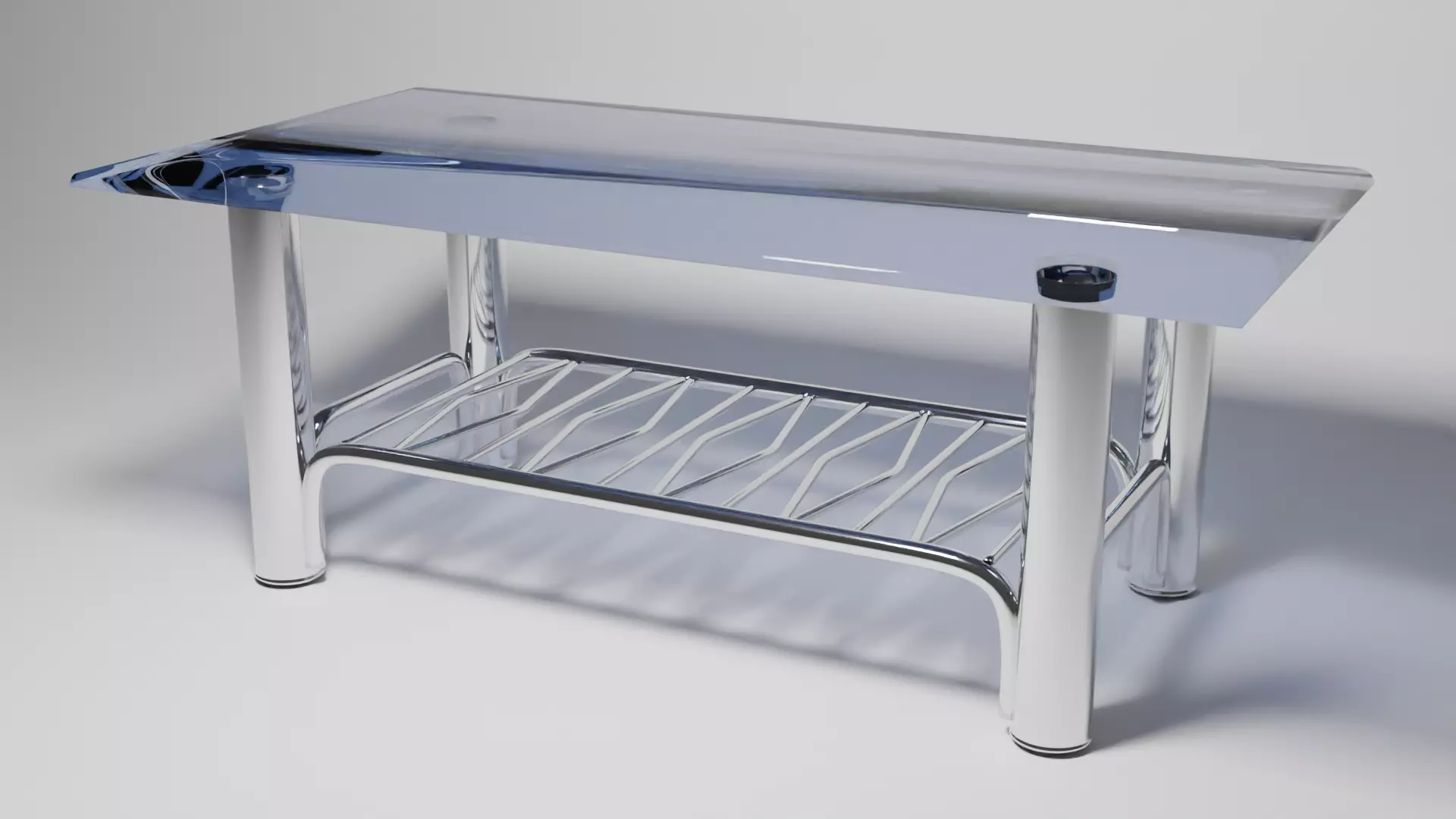Modern Chrome Table with Wavy Shelf and Blue Glass Top  3D Model 3D model_0