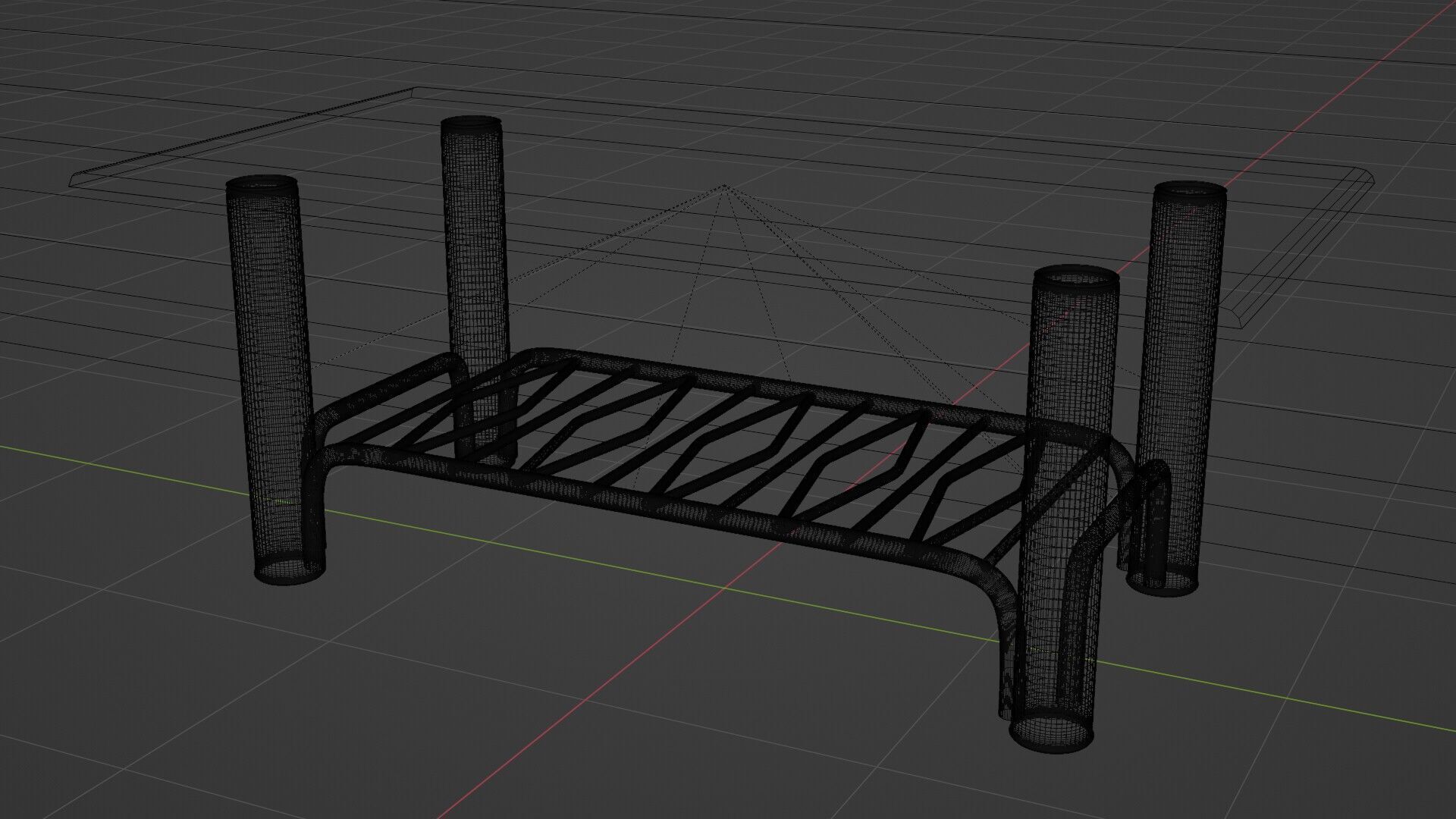 Modern Chrome Table with Wavy Shelf and Blue Glass Top  3D Model 3D model_15