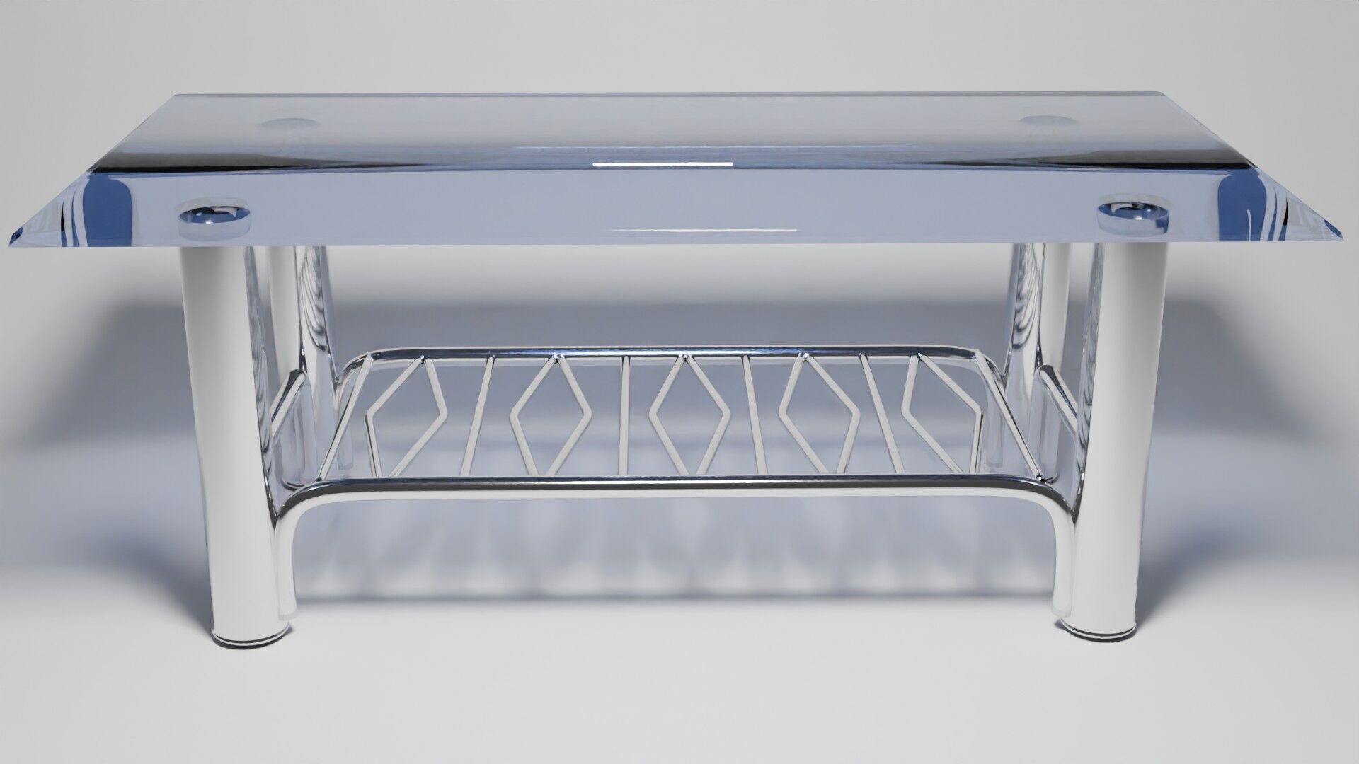 Modern Chrome Table with Wavy Shelf and Blue Glass Top  3D Model 3D model_2