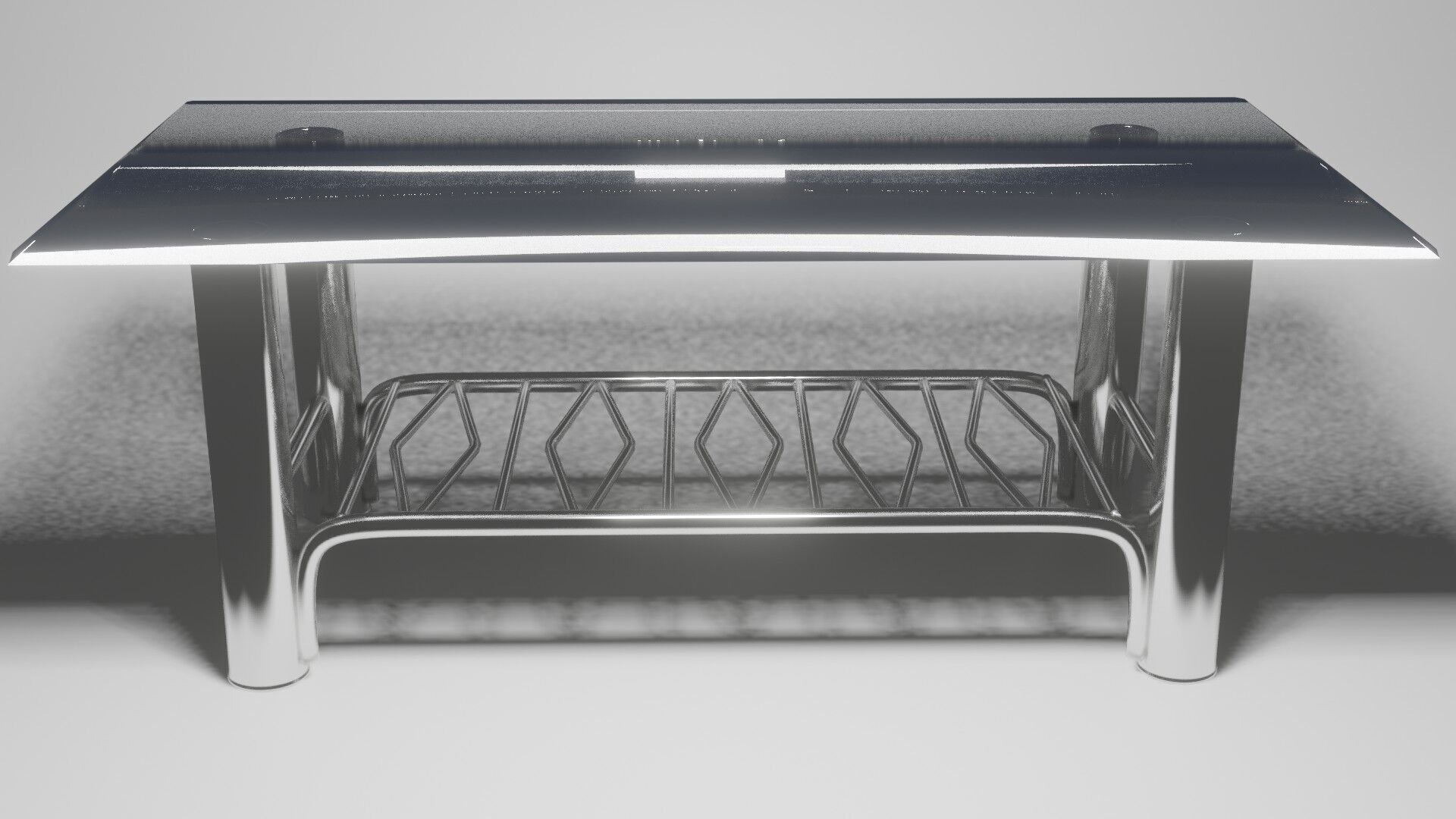 Modern Chrome Table with Wavy Shelf and Blue Glass Top  3D Model 3D model_5