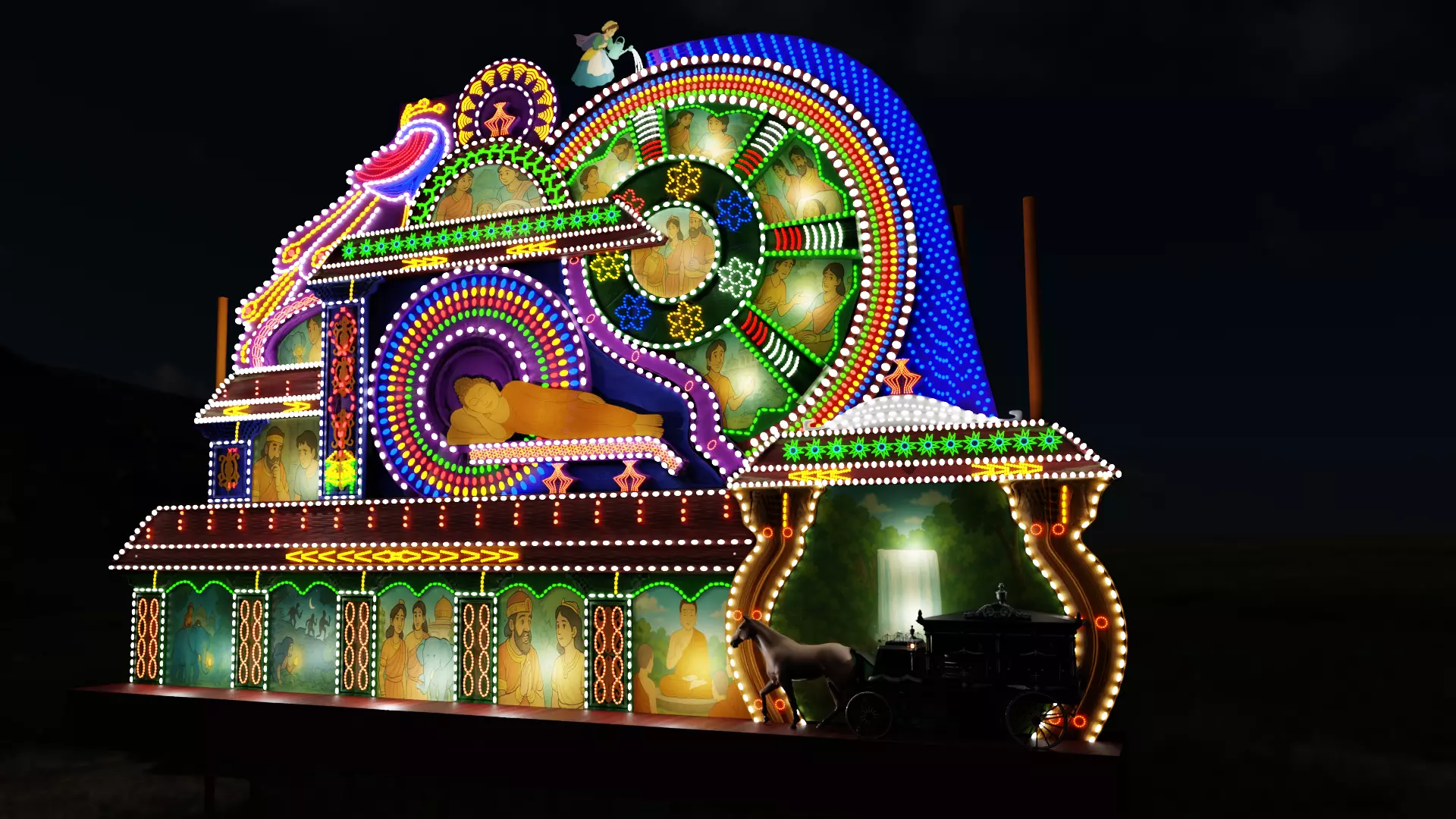 Animated Vesak Thoran 3D Model Buddhist Light Display 3D model_0